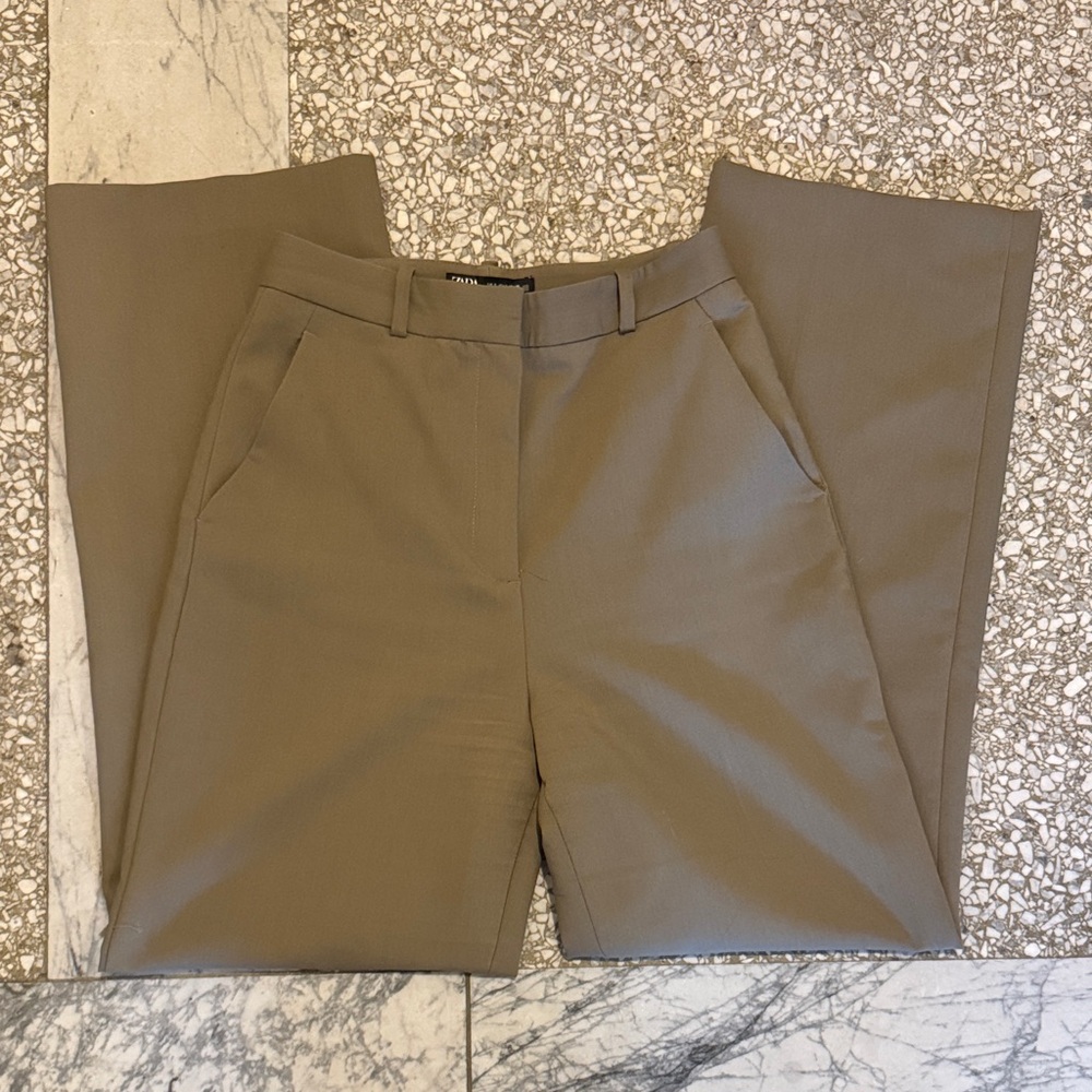 Zara High Waisted Dark Olive Green Trousers